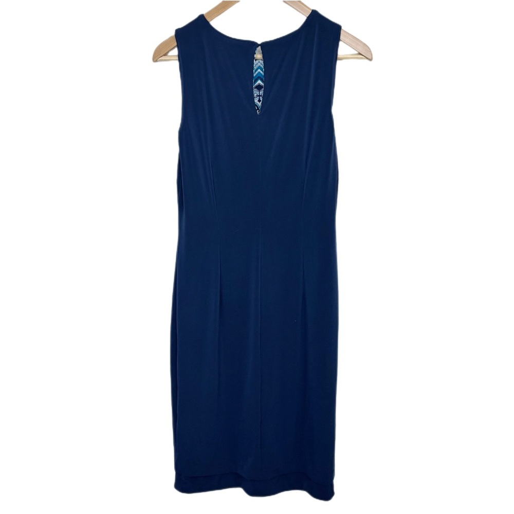 WHBM Reversible Scarf Print Sheath Dress Midi Navy Petrol Blue Size S - Picture 12 of 16